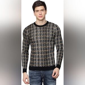 Anthony Morato Men's Jacquard Striped Wool Blend Sweater Crew Neck Size L